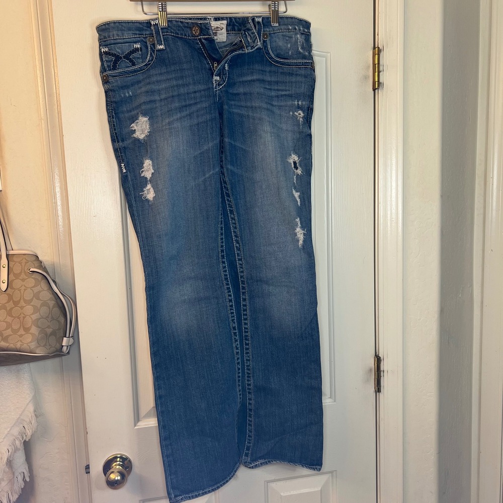 Big Star distressed low rise bootcut jeans